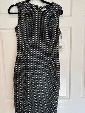 Calvin Klein Black and White Geometric Midi Dress